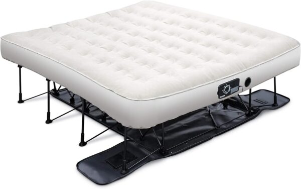 Air Mattress with Frame & Rolling Case, Self Inflatable, Blow Up Bed Auto Shut-Off, Comfortable Surface AirBed, Best for Guest, Travel, Vacation, Camping