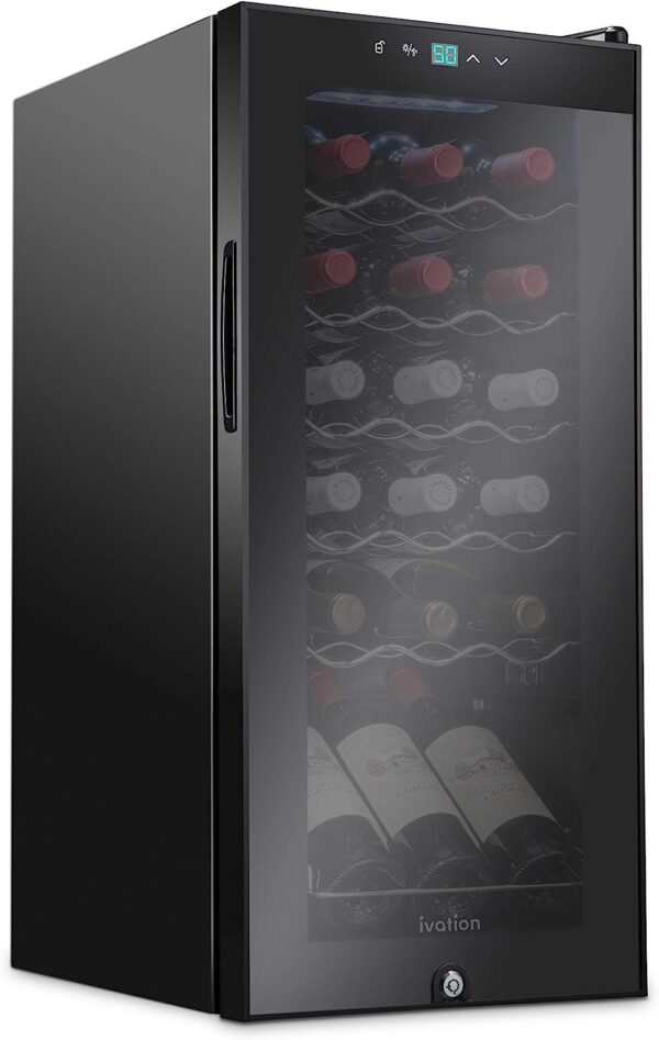 18 Bottle Compressor Wine Cooler Refrigerator w/Lock, Large Freestanding Wine Cellar For Red, White, Champagne or Sparkling Wine, 41f-64f Digital Temperature Control Fridge Glass Door Black - Image 2
