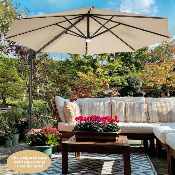 10 FT Cantilever Offset Patio Umbrella 28 Solar LED Lighted Market Umbrella with 3-Tilt Position, Crossed Base - Image 10