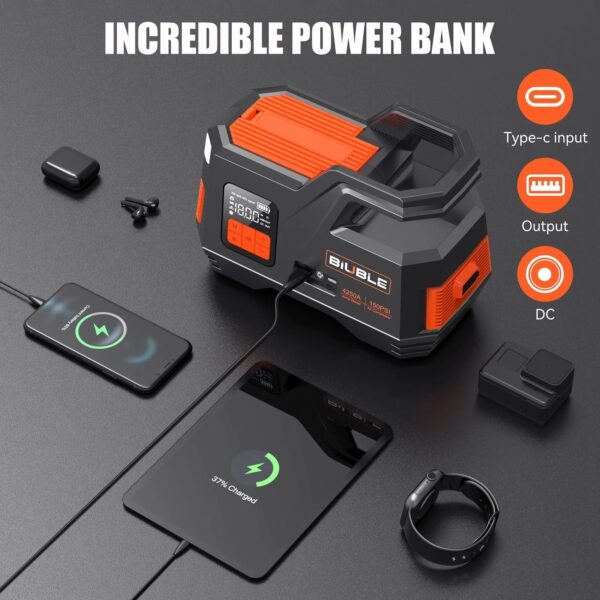 Car Jump Starter with Air Compressor, 4500A Peak 26800mAh 12V Auto with 150PSI Tire Inflator（up to All Gas or 10.0L Diesel Engine） - Image 2