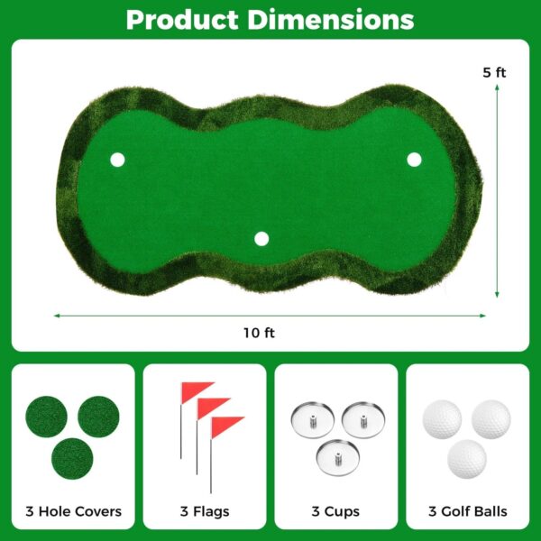 10x5FT Large Golf Putting Green with 3 Holes & 3 Flags - Image 6