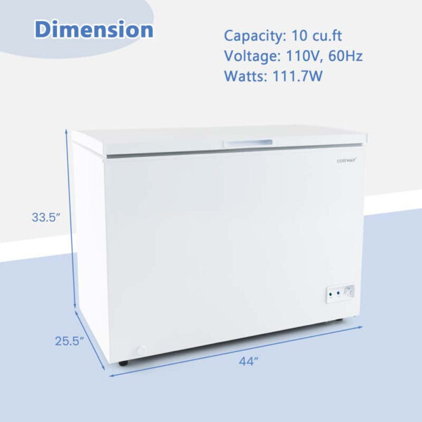 10 Cu.Ft. Chest Freezer Compact Deep Freezer with 7-Level Adjustable Temperature, Removable Basket - Image 10