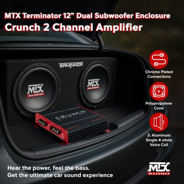 2 Channel Car Audio Amplifier & MTX 12 In Dual Loaded Subwoofer Enclosure - Image 4