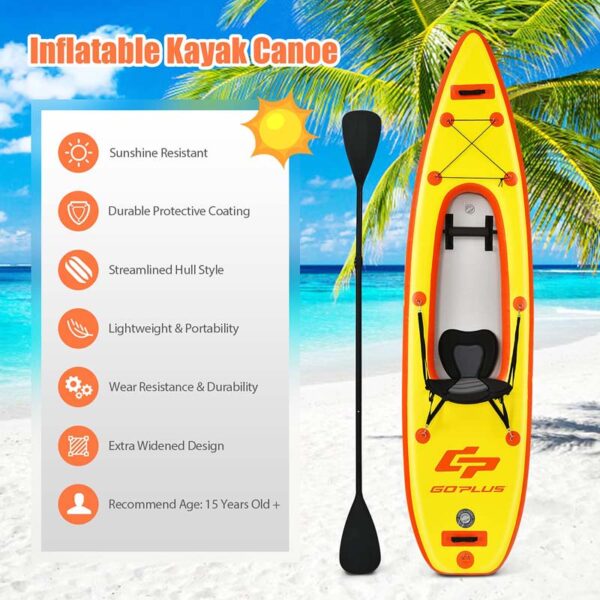 1-Person Inflatable Kayak for Touring & Fishing with Adjustable Aluminum Oars, 11FT Portable Recreational Rowboat Canoe Raft - Image 7