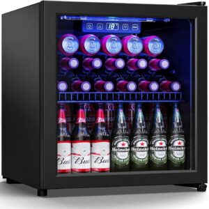 Beverage Refrigerator Cooler-120 Cans Freestanding Mini Fridge Cooler with Glass Door, Adjustable Shelves & Digital Temperature Display for Soda, Wine or Beer (Black, 3.2 Cu.Ft)