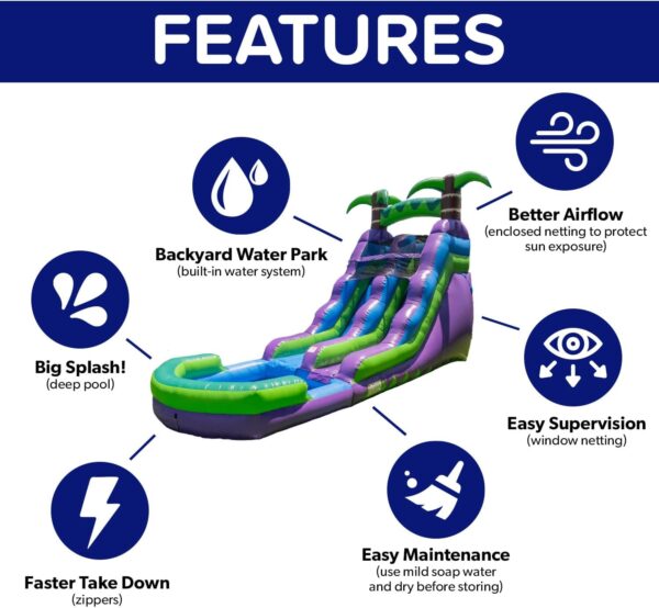 HeroKiddo 16' Purple Tropical Lightweight Premium Commercial Grade Water Slide Inflatable with Attached Pool for Kids and Adults (with Blower), Wet Dry Use, Summer Fun - Image 24