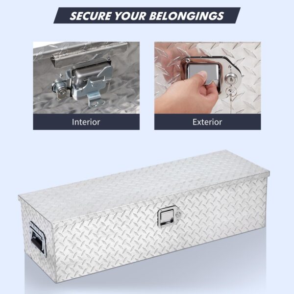 48 Inch Diamond Plate Truck Bed Tool Box with Shelf Silver - Image 32