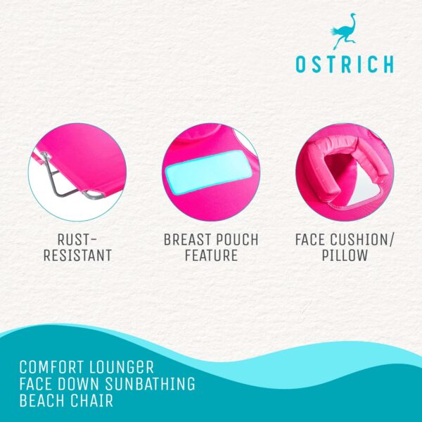 Ostrich Ladies Comfort Lounger, Portable Beach Camping Pool Tanning Chair, Pink - Image 4