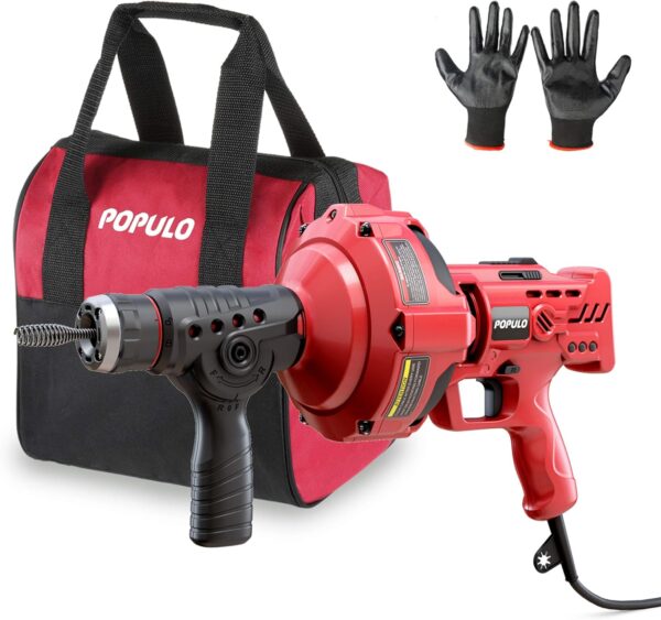 20V Cordless Electric Drain Auger-Efficient 25Ft Auto-Feed Drain Snake with Replaceable Cable,2.0Ah Battery,Charger,Storage Bag & Gloves for Kitchen,Bathroom,Shower Pipes (3/4"-2")" - Image 4