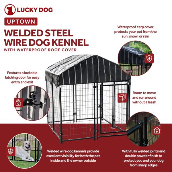 Lucky Dog 4' x 4' x 4.3' Uptown Welded Wire Dog Kennel w/ Waterproof Cover - Image 6
