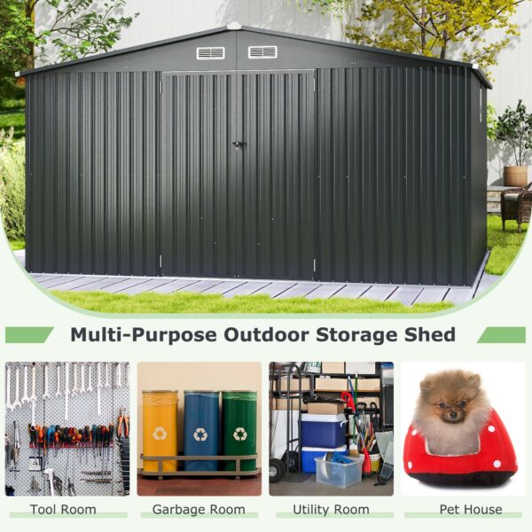 12 x 9.8 FT Outdoor Storage Shed, All-Weather & Rustproof Galvanized Metal Utility Tool Shed w/Lockable Door, Pitched Roof - Image 8