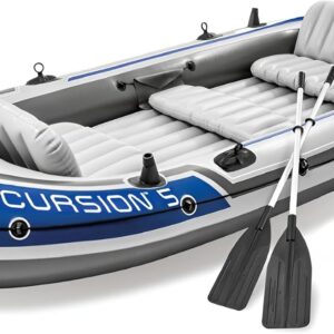 Inflatable Boat Series: Includes Deluxe 54in Boat Oars and High-Output Pump SuperTough PVC Adjustable Seats with Backrest  Fishing Rod Holders  Welded Oar Locks