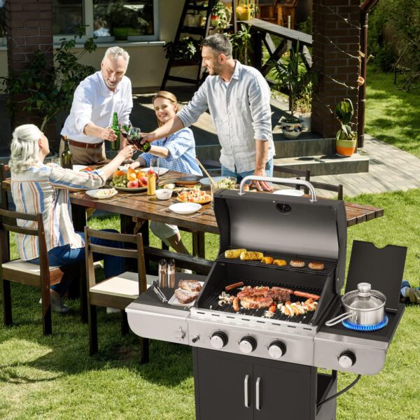 Upgraded 4 Burner BBQ Propane Gas Grill with Cast Iron Grates & Side Stove, 44,000 BTU Stainless Steel Burner Barbecue Grill for Patio, Camping, Outdoor Cooking MELLCOM - Image 34