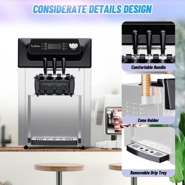 2200W Commercial Ice Cream Machine, 3 Flavor Soft Serve Ice Cream Machine, 5.3-7.4 Gal/Hr, with LCD Touch Screen, Automatic Cleaning, High Productivity for Home Snack Bar & Restaurants - Image 23