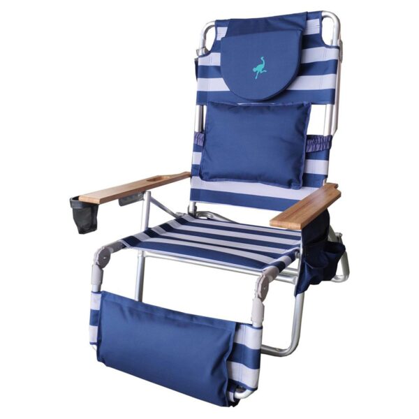 Ostrich Deluxe 3N1 Outdoor Lawn Beach Lounge Chair with Footrest, Blue Stripe - Image 8