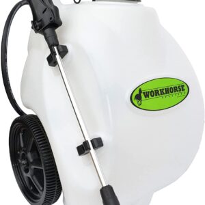 Workhorse Sprayers LG05SS Rechargeable Spot Sprayer – White Portable Sprayer with Wheels, Vertical & Horizontal Stream Range, 5 Gallon Tank. Garden Sprayer