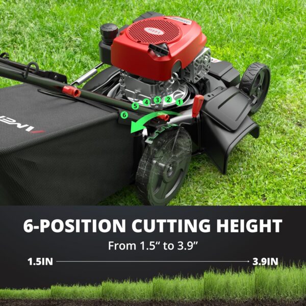 21" Steel Deck Gas Lawn Mower, Heavy-Duty 3-in-1 Push Mower, 144cc 4-Stroke Engine, 6-Position Height Adjustment, Large 1.4 Bushel Grass Catcher, Durable & Efficient for Yard & Garden - Image 4