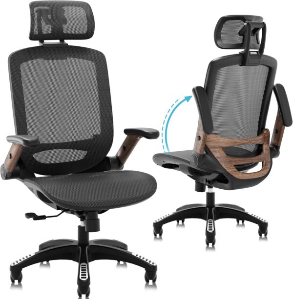 Ergonomic Office Chair, High Back Home Desk Chair with Headrest, Flip-Up Arms, 90-120° Tilt Lock and Wide Cushion, Big and Tall Mesh Chairs for Man Woman, Black Task Chair - Image 5