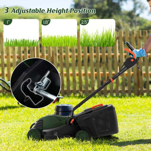 10 AMP 13" Electric Push Lawn Mower 2-in-1 Walk-Behind Lawnmower with Collection Box, 3 Adjustable Height Position - Image 8