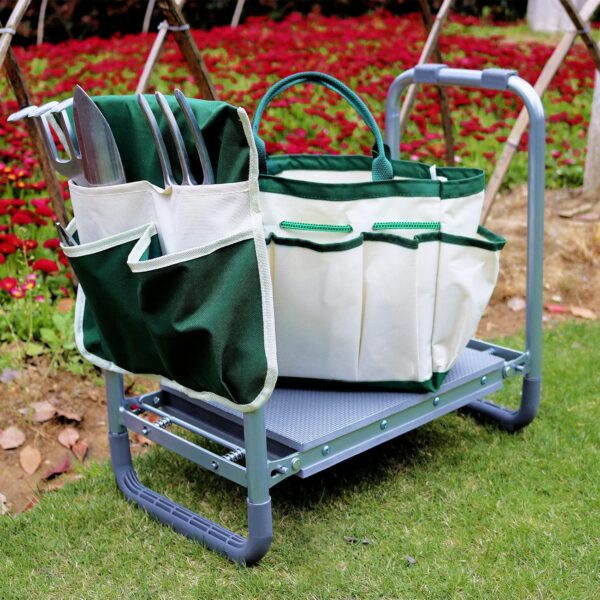 Garden Cart Outdoor Rolling Garden Workseat with Wheels, Heavy Duty Garden Tool Cart with Extendable Handle and Storage for Seniors Yard Gardening Work - Image 6