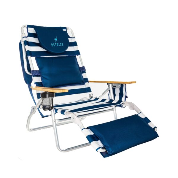 Ostrich Deluxe 3N1 Outdoor Lawn Beach Lounge Chair with Footrest, Blue Stripe - Image 13