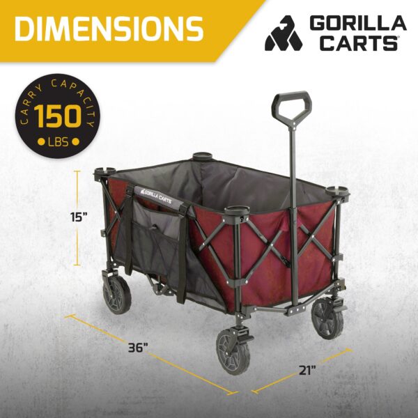 7 Cubic Feet Foldable Utility Beach Wagon with Oversized Bed, Red - Image 4
