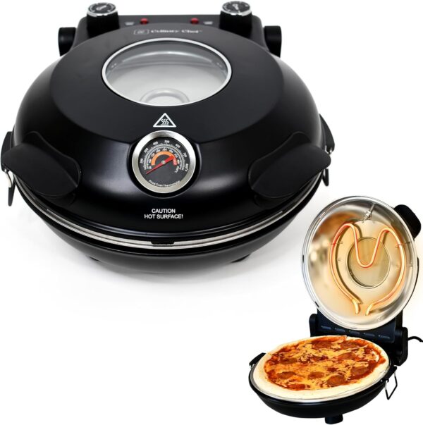 Electric Pizza Oven with Ceramic Stone, Viewing Window, Adjustable Heat Control, Timer and 1200W Baking Power, DIY Homemade Pizzeria, Large 12” Pie Capacity (Black) - Image 2