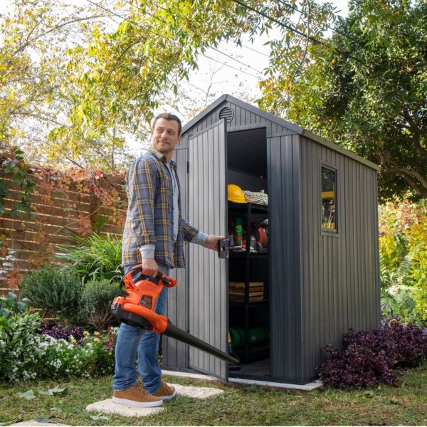 Keter Darwin 4 Foot x 6 Foot Outdoor Garden Tool Storage Shed w/Window, Graphite - Image 11