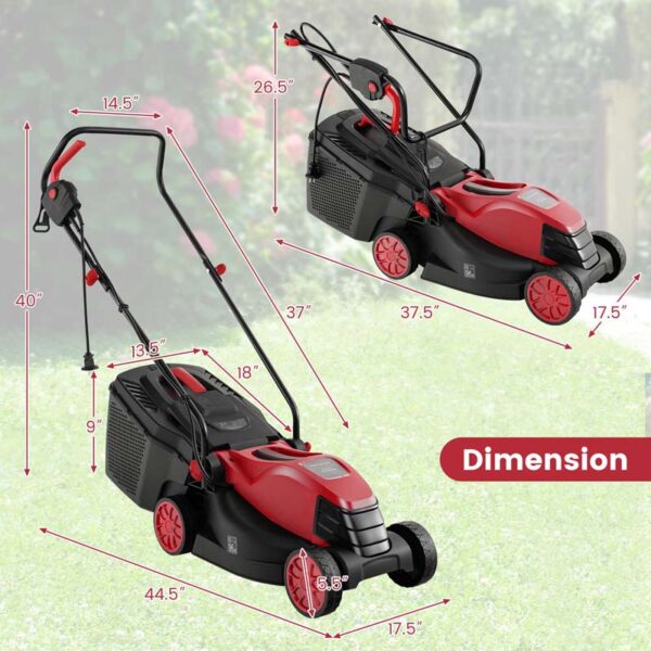 10 AMP 13" Electric Push Lawn Mower 2-in-1 Walk-Behind Lawnmower with Collection Box, 3 Adjustable Height Position - Image 20