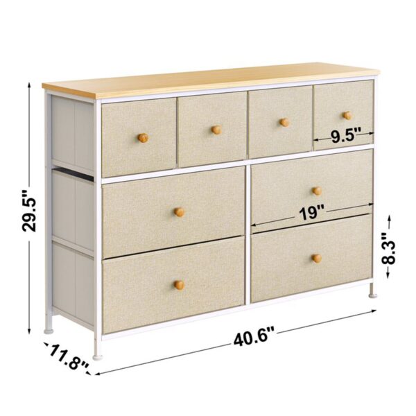 8 Drawer Steel Frame Bedroom Storage Organizer Chest Dresser, Taupe - Image 6