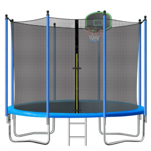 10Ft Trampoline for Kids with Basketball Hoop and Enclosure Net/Ladder
