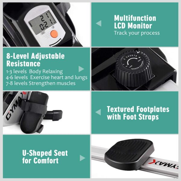 Folding Rowing Machine,Magnetic Rower with Adjustable Resistance and LCD Display - Image 4