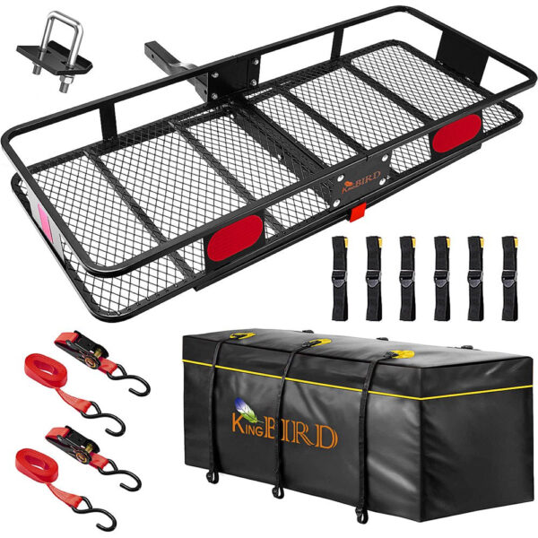 60" X 24" X 6" Hitch Mount Folding Cargo Carrier Fits to 2'' Receiver ,550Lbs Capacity Cargo Basket with Waterproof Cargo Bag and Packing Straps