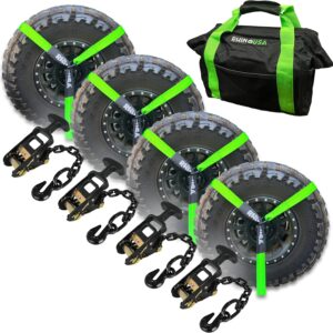 Down Straps for Trailers with Flat Hooks (4-Pack) - 2 Inch x 8 Feet (10,000lb Break Strength) - Heavy Duty T-Handle Car Lasso Tire Straps for Trailer & UTV - Black