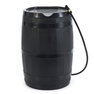 Outdoor RC45 45 Gallon Outdoor Rain Water Catcher Barrel Container, Black