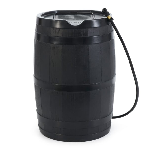 Outdoor RC45 45 Gallon Outdoor Rain Water Catcher Barrel Container, Black