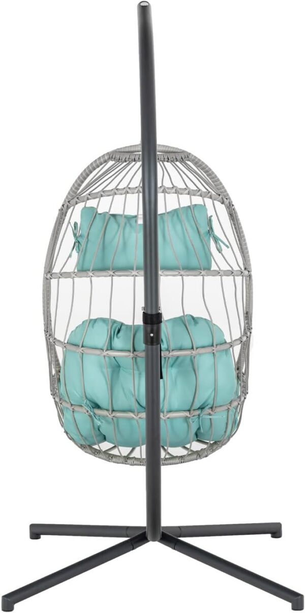 Indoor Outdoor Egg Hanging Chair with Stand, Patio Wicker Swing Egg Chair Indoor Swinging Chair Outdoor Hammock Egg Chair 350lbs Capacity for Patio Bedroom Balcony, Charcoal Grey (EG-001) - Image 4