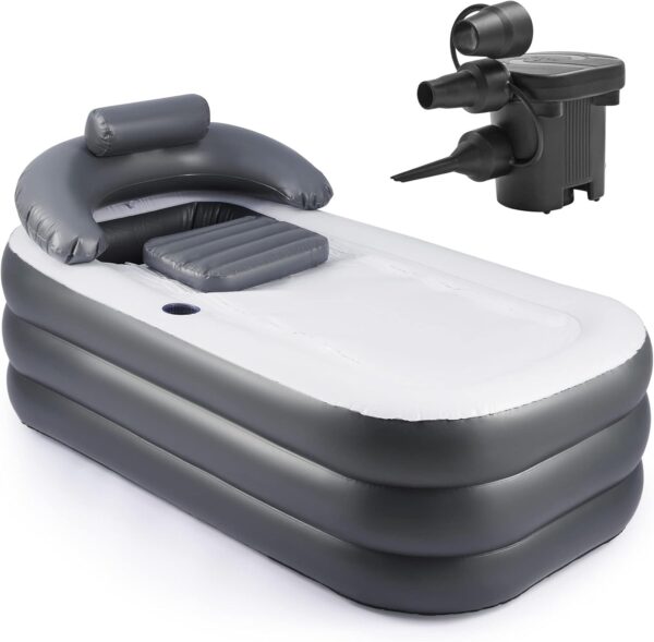 Inflatable Adult Bath Tub, Free-Standing Blow Up Bathtub with Foldable Portable Feature for Adult Spa with Electric Air Pump (High-Density PVC) - Image 2