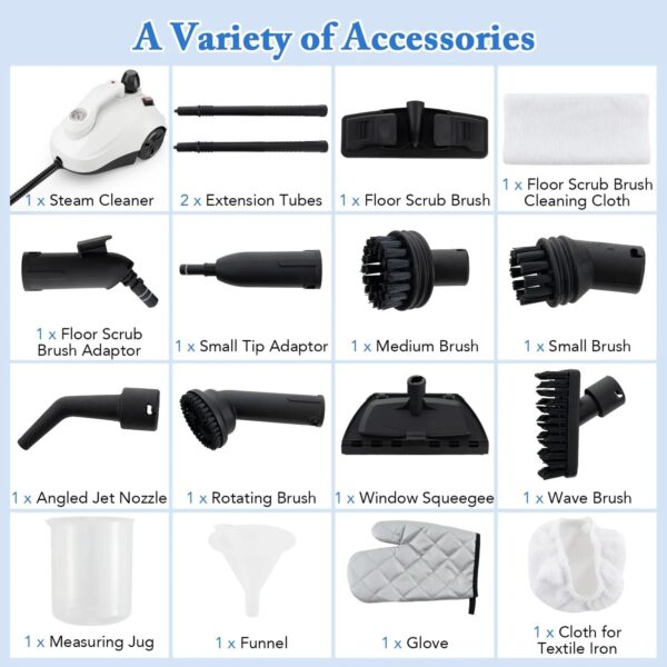 Multipurpose Steam Cleaner, 1800W Portable Household Steamer with 15 Accessories - Image 7