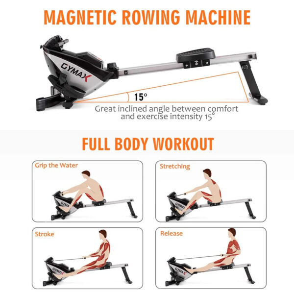Folding Rowing Machine,Magnetic Rower with Adjustable Resistance and LCD Display - Image 2