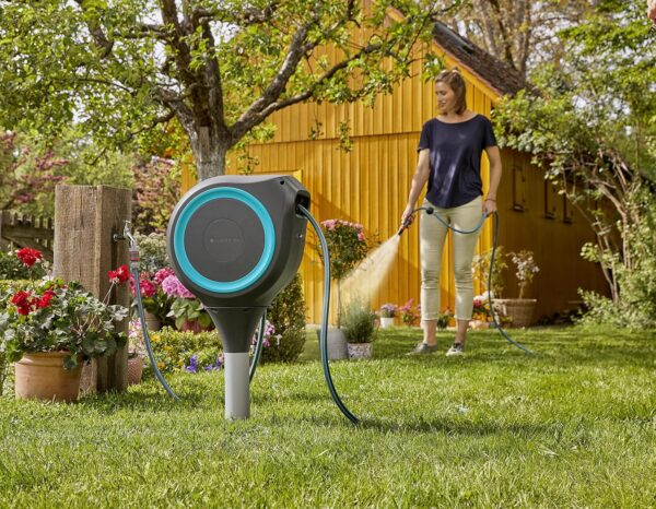 66' x 1/2" Automatic Retractable Garden Hose Reel on Metal Spike, 66' Outside Garden Hose Length, with 360° Rotation to Reach All Areas of Your Yard - Image 5