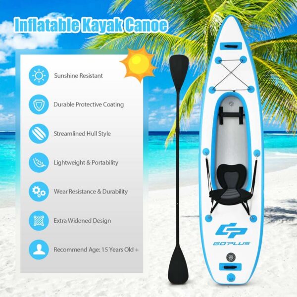 1-Person Inflatable Kayak for Touring & Fishing with Adjustable Aluminum Oars, 11FT Portable Recreational Rowboat Canoe Raft - Image 20