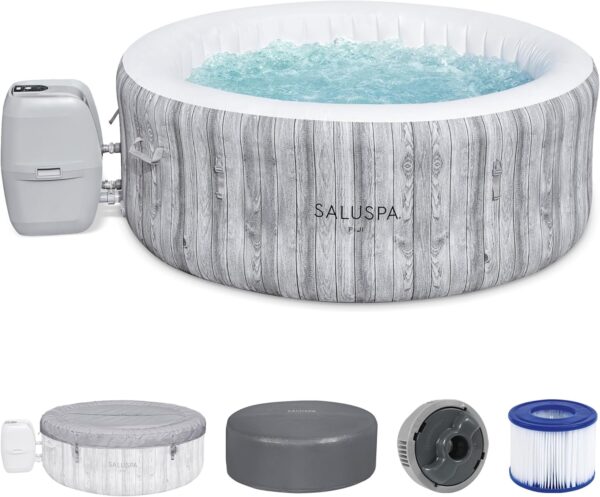 SaluSpa Fiji AirJet Large Round 2 to 4 Person Inflatable Hot Tub Portable Outdoor Spa with 120 AirJets and EnergySense Cover, Grey - Image 4