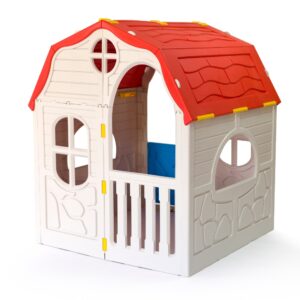 Quality Products Kid's Cottage Foldable Plastic Toddler Outdoor Playhouse