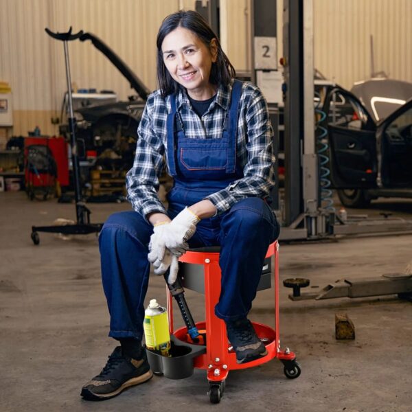 Rolling Mechanic Stool, Pneumatic Shop Stool Creeper Seat with Removable Padded Seat - Image 4