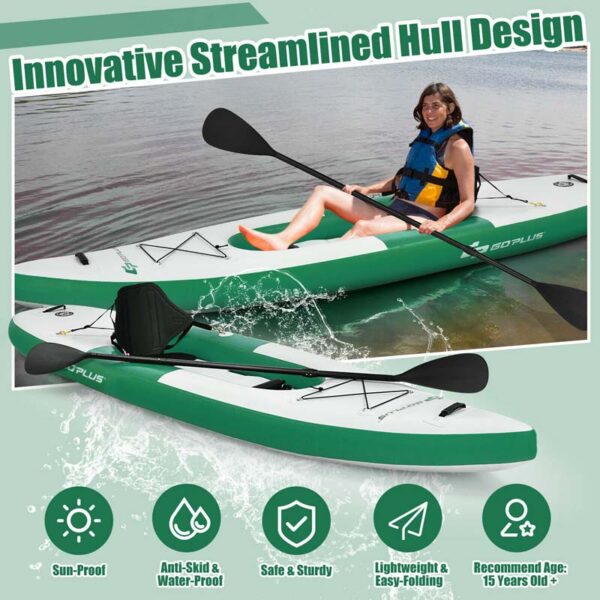 1-Person Inflatable Kayak with Hand Pump & Adjustable Aluminum Oars, 11FT Portable Canoe Boat Raft Kayaks for Fishing Touring - Image 6
