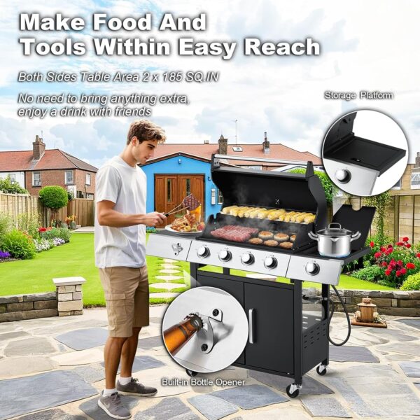 Upgraded 4 Burner BBQ Propane Gas Grill with Cast Iron Grates & Side Stove, 44,000 BTU Stainless Steel Burner Barbecue Grill for Patio, Camping, Outdoor Cooking MELLCOM - Image 56