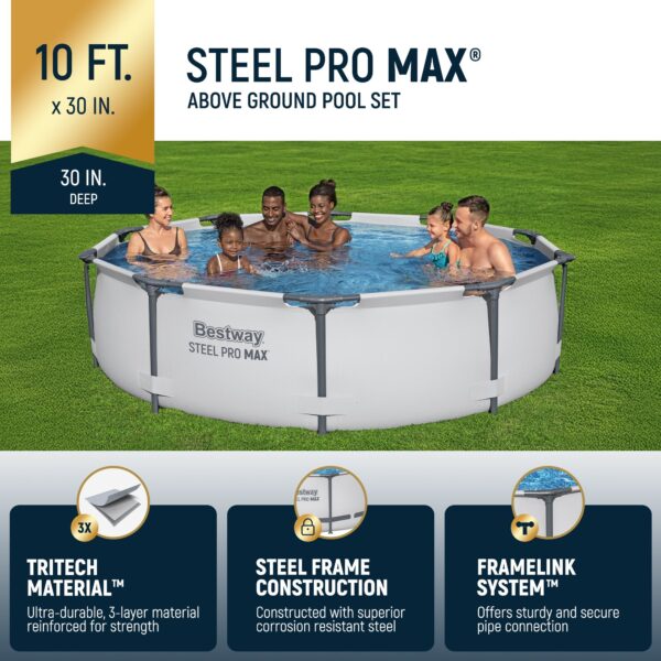 Steel Pro MAX 10'x30" Round Above Ground Outdoor Swimming Pool with Pump - Image 2