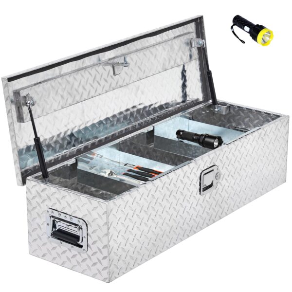 48 Inch Diamond Plate Truck Bed Tool Box with Shelf Silver - Image 38