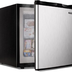 Mini Refrigerator countertop, 1.1 cubic feet, Single-door compact Upright Refrigerator, reversible stainless steel door, (silver)